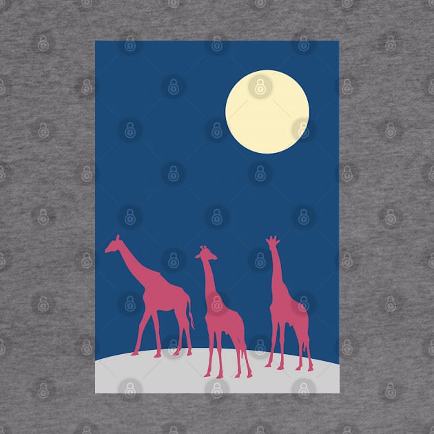 Giraffes walking in the savanna by night by punderful_day